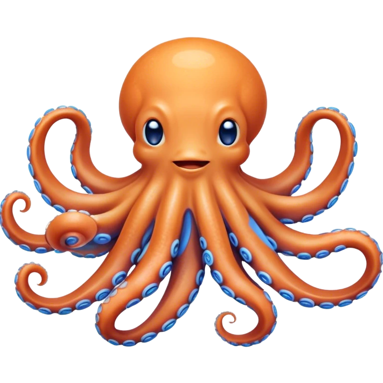 Beautiful and Majestic smiling Octopus Portrait Emoji, Head and body resting in serene repose with a gentle, content smile, showcasing a soft, light orange form adorned with elegant blue rings and delicately arranged arms, Simplified yet exquisitely endearing features, highly detailed, glowing with a soft, drowsy underwater light, high shine, relaxed and utterly enchanting, stylized with an air of majestic aquatic beauty, soft glowing outline, capturing the essence of a beautiful and majestic octopus that embodies the enchanting spirit of the deep! emoji