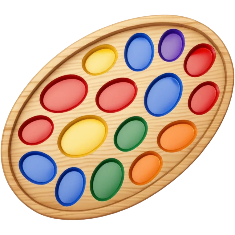 Wooden oval palette with paint blobs emoji