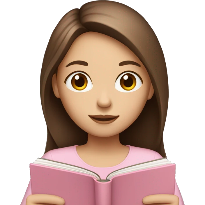 girl with fair skin and long brown hair holding a closed light-pink book emoji