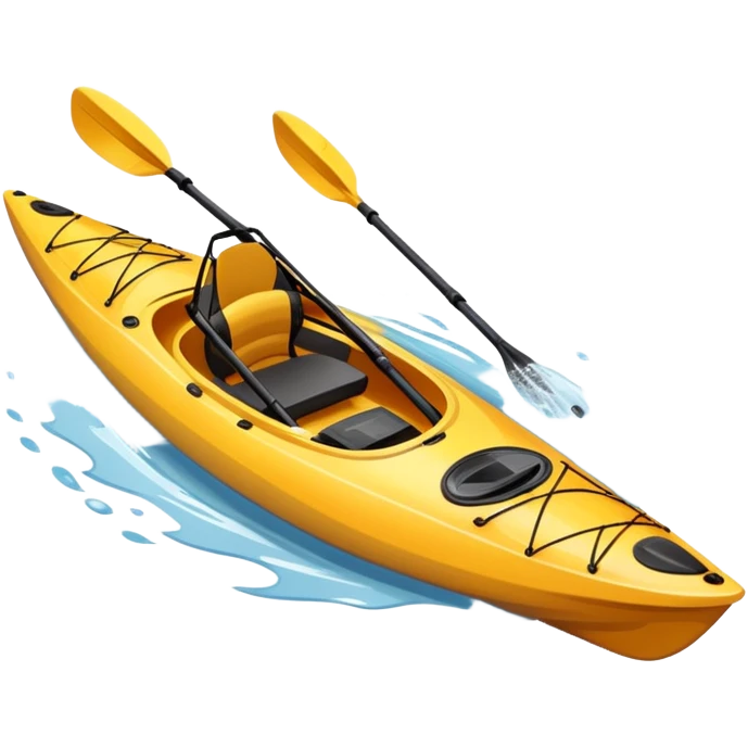 An icon showing a close-up of a sleek kayak with double-bladed paddles gliding through water. Splashes surround the boat as it cuts across a calm surface, symbolizing speed and focus. Transparent background emphasizes the dynamic and personal nature of kayak paddling. emoji