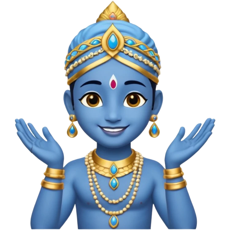 Krishna, blessing pose, blue skin, adorned with jewelry emoji