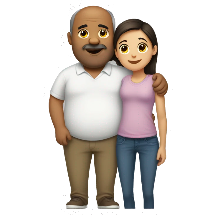 Fat dad with black balding hair hugging teen daughter with medium brown hair emoji