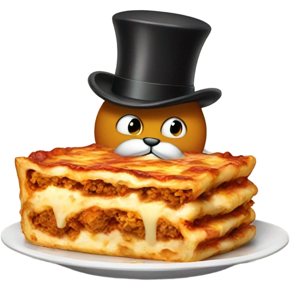 Garfield eating lasagna with a top hat emoji