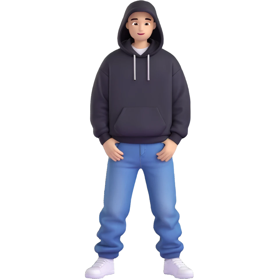 person named Les wearing wide jeans and a black hoodie emoji