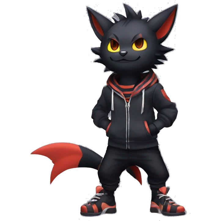 Cool Anthro Black Noibat-Quilava-Litten-Pokémon with edgy stripes hoodie spiked collar punk Full Body emoji