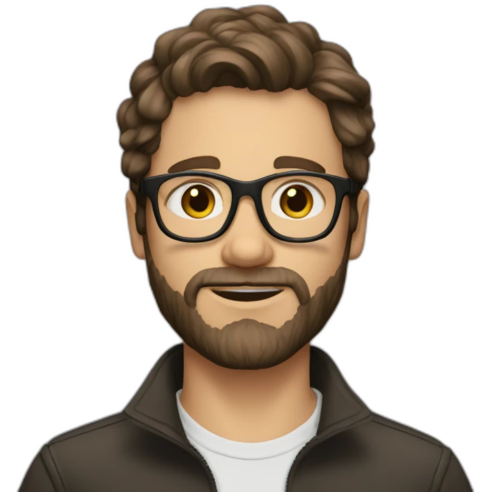 White Boy with glasses and curwy dark brown medium length hair and stubble beard emoji