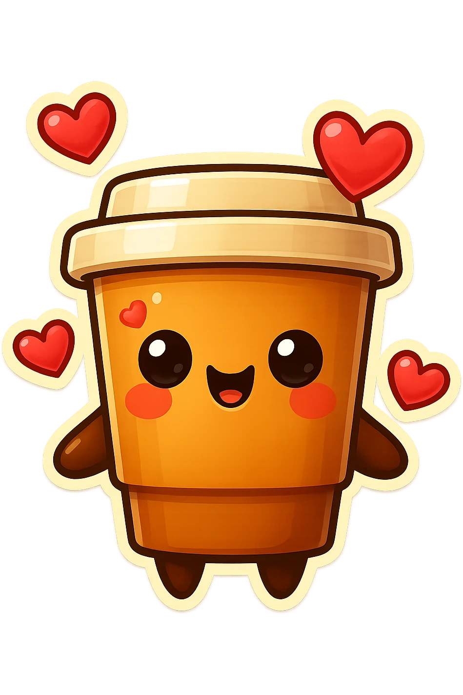 Tall coffee cup, gushing with love, dramatic emoji
