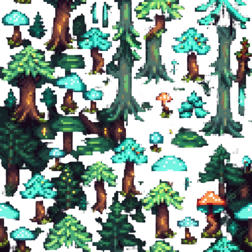 enchanted forest with tiny glowing mushrooms and mysterious trees emoji