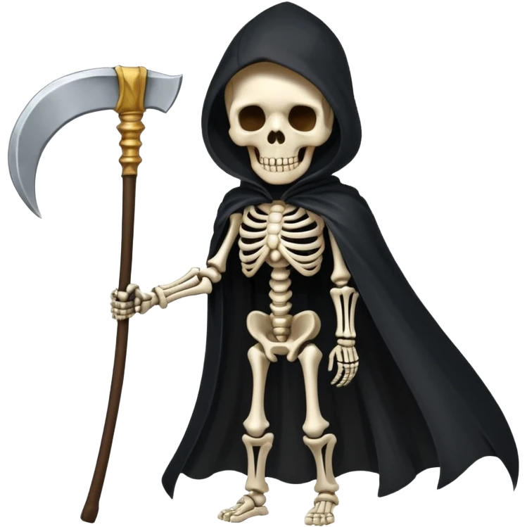 Skeleton wearing a black cape and holding a scythe  emoji