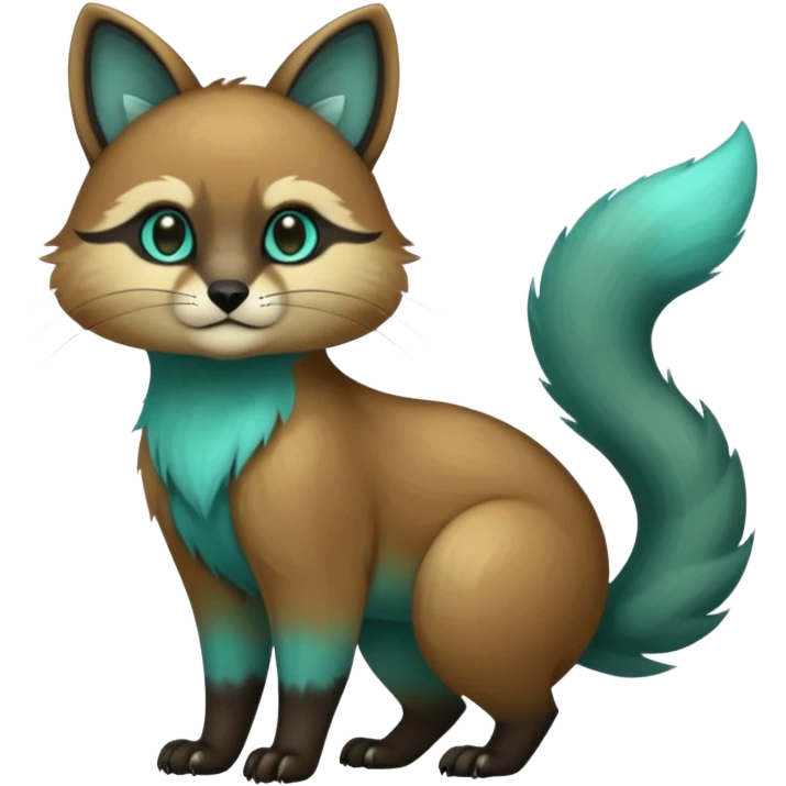 exotic shiny sparkly colorful cool realistic cute beautiful dark gloomy ghostly spooky greyish blackish green cyan toned colored fantasy-Cacomistle-tanuki-oncilla-caracal-animal-hybrid (full body) emoji