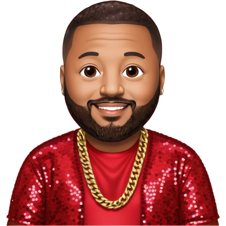 DJ Khaled with dark brown hair, red sequin outfit emoji
