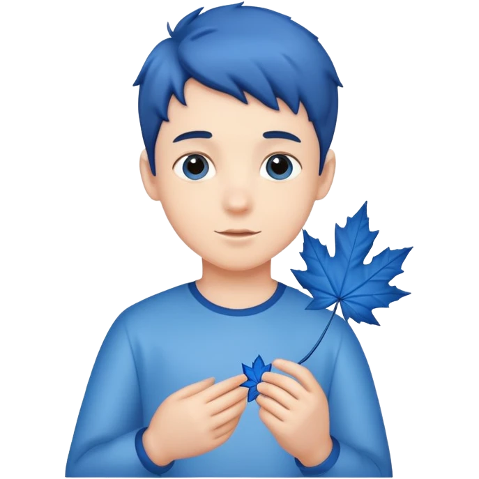 boy version of hello kitty holding a blue maple leaf emoji