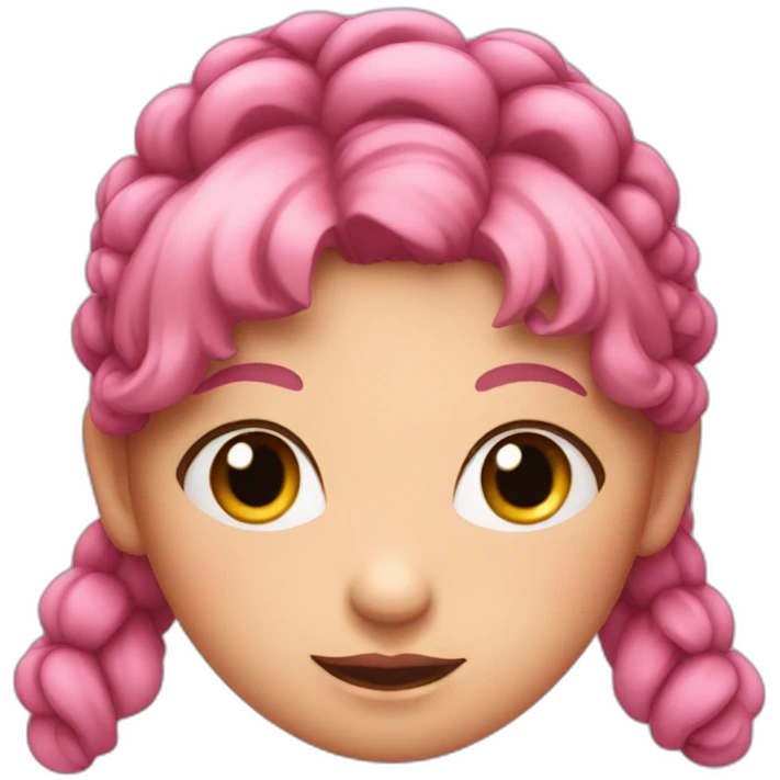 Pink-haired lady with pigtails with black eyes emoji