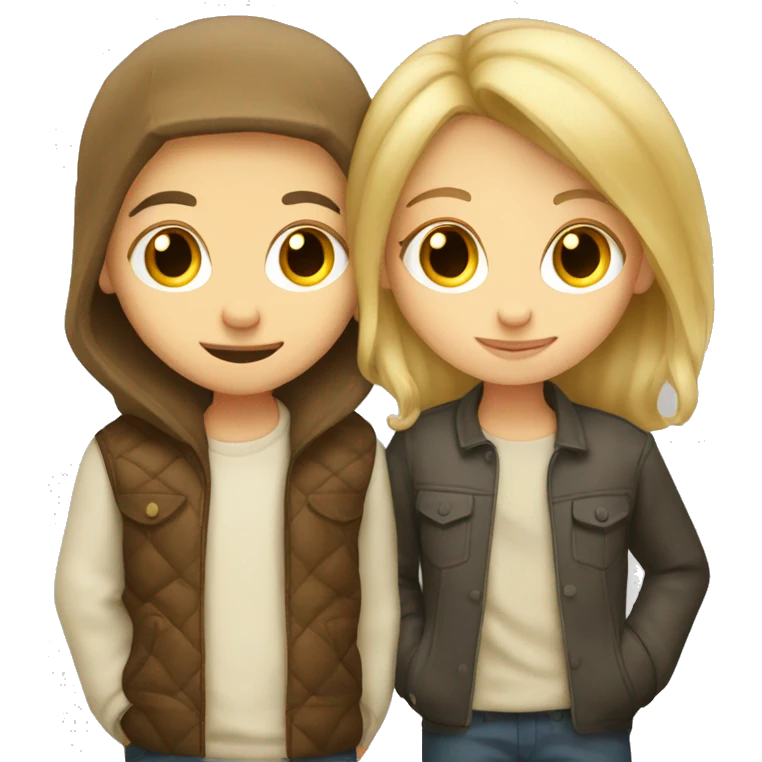 blond hair boy kissing brown hair girl emoji