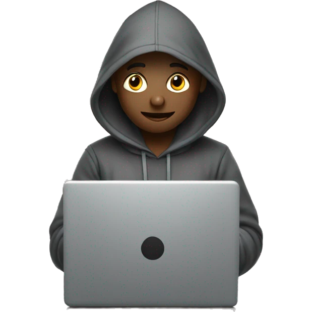 student with hoodie working on a laptop emoji