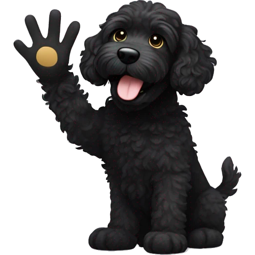 Black labradoodle giving a high five emoji