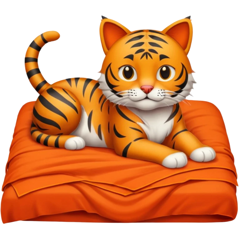 Un chat sur un lit fait qui est rouge et orange  emoji