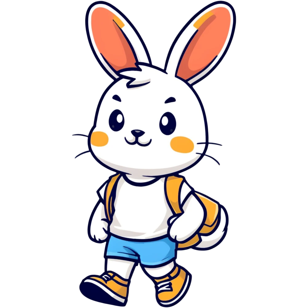 retro 1930s anthropomorphised rabbit in a t-shirt and shorts walking black and white emoji