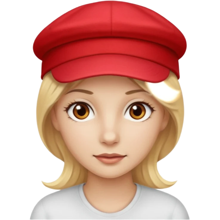 A blonde woman with light brown eyes with white skin and wearing a red cap emoji