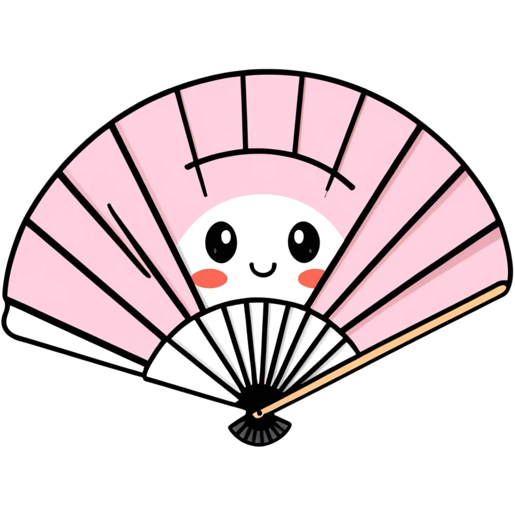 Folding paper fan with a kawaii face emoji