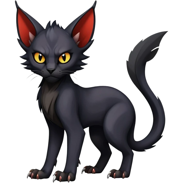Black edgy Noivern-Litten-Sphynx-Lykoi-Caracal-cat-Fakemon full-body emoji