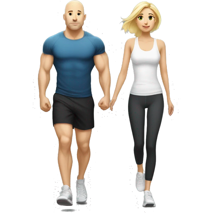Blond girl going to the gym with a bald guy with white beart emoji