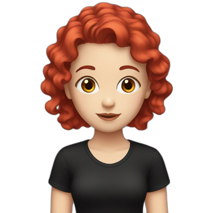 a white girl with red short wavy hair in a black T-shirt emoji