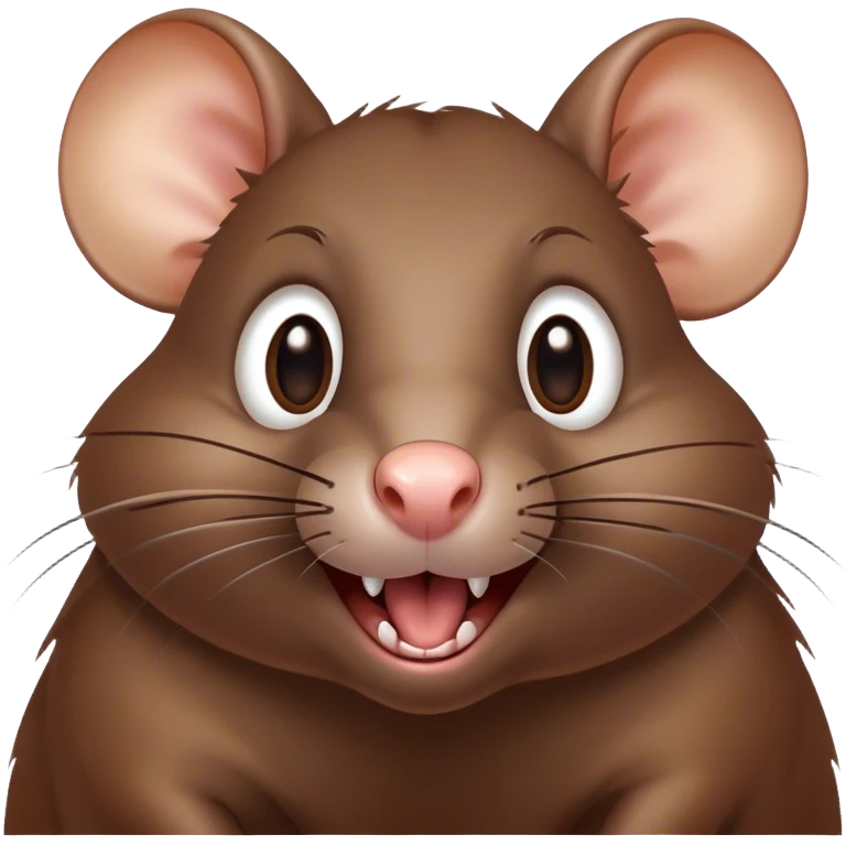 Cinematic Comical Brown Rat Portrait Emoji, Head tilted dramatically with an exaggeratedly amused expression, featuring a striking glossy brown coat with comically large whiskers and wide, expressive eyes filled with playful disbelief, Simplified yet hilariously expressive features, highly detailed, glowing with a slightly sassy glow, high shine, dramatic yet playful, stylized with an air of cheeky urban mischief, soft glowing outline, capturing the essence of a spirited and over-the-top rat that looks ready to scamper its way into internet fame instantly! emoji