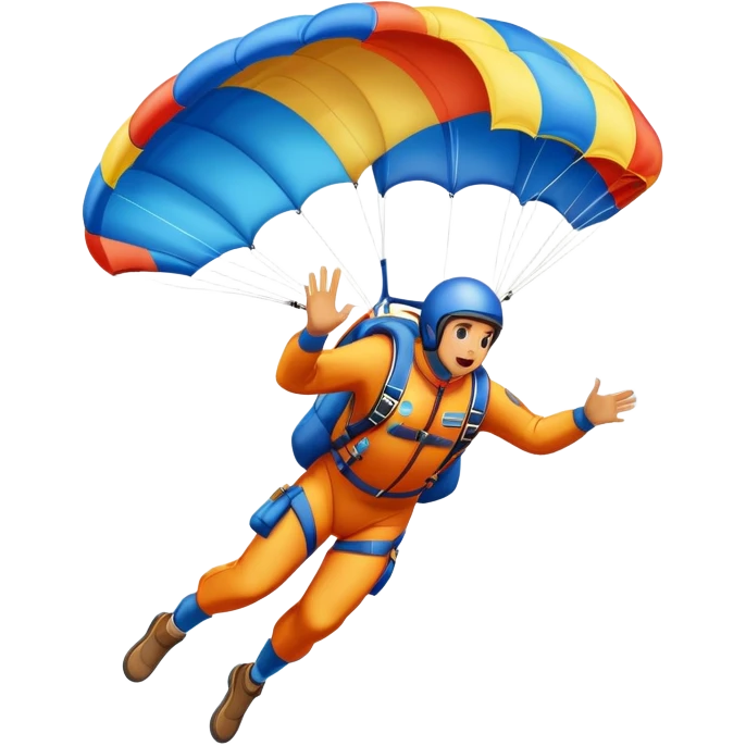 A skydiver free-falling through the clear sky, with a brightly colored parachute just about to open. The scene captures the thrill of the sport, with the vast expanse of the sky and distant ground below, emphasizing the excitement and adrenaline of parachuting emoji