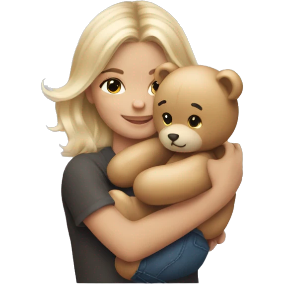 blonde balayage hair girl hugs a teddy bear emoji