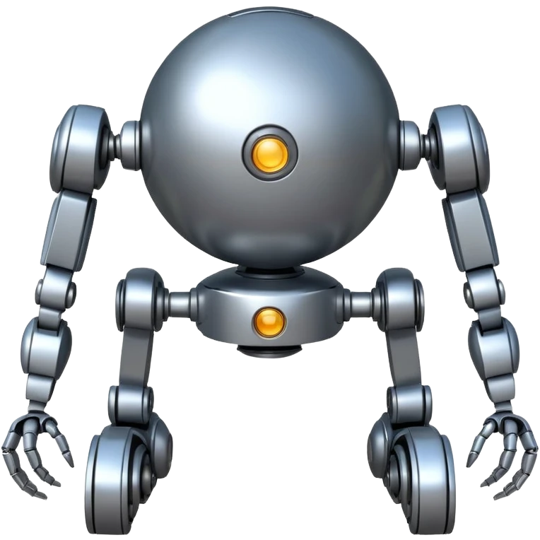 symmetrical 4 legged robot. center sphere with 4 evenly spaced legs. 1 leg extends from each side at sphere's equator emoji