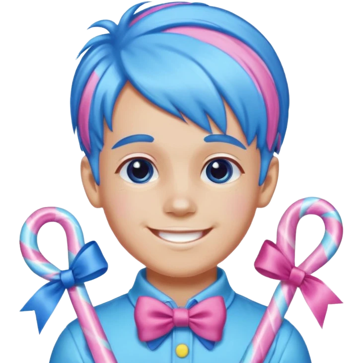 candy boy from candyland blue pink mixed candy hair with ribbon and  emoji