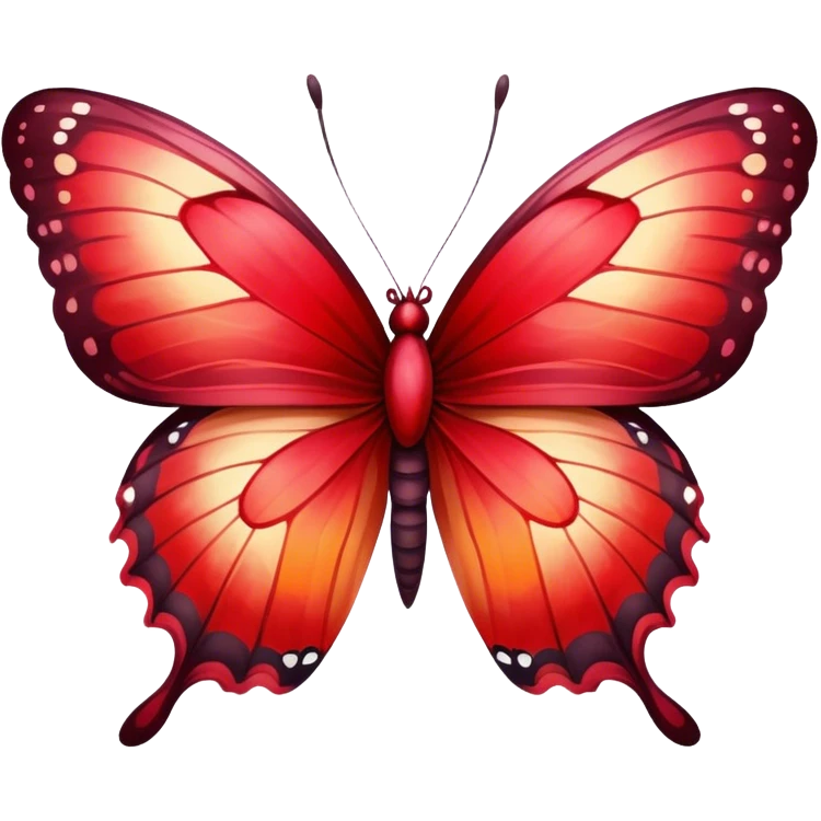 A striking butterfly with fiery red wings fading into crimson and soft cherry tones, a hand-painted look." emoji