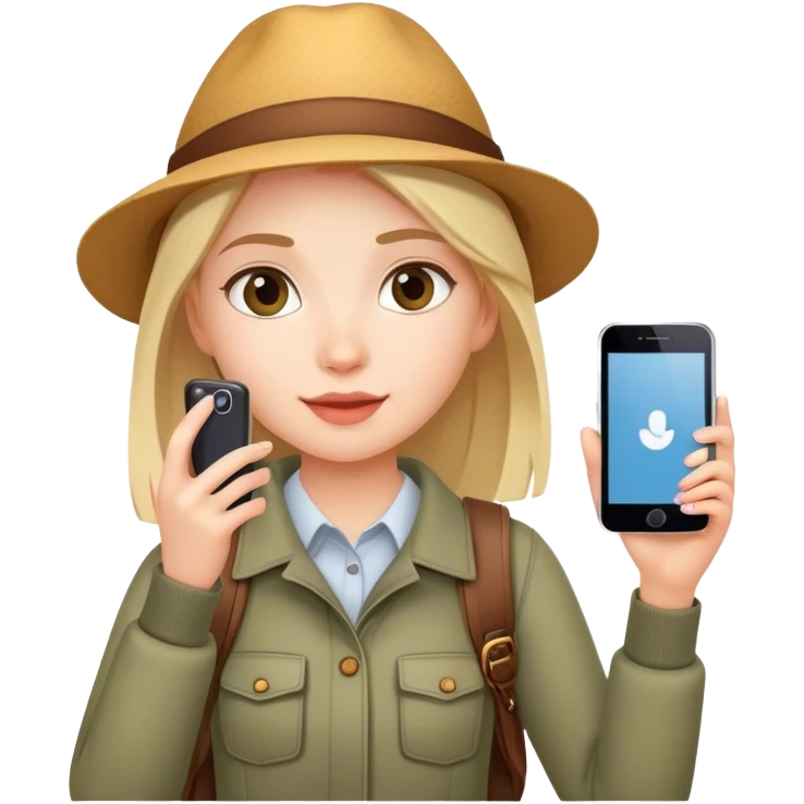 smart girl tourist takes pictures with her cell phone emoji