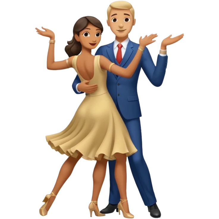 2 danseurs, une femme et un homme- la femme danse devant le mec, le mec est bcp plus grand qu'elle avec un gros nez- les bras de la femme sont autour du coup de l'homme  emoji