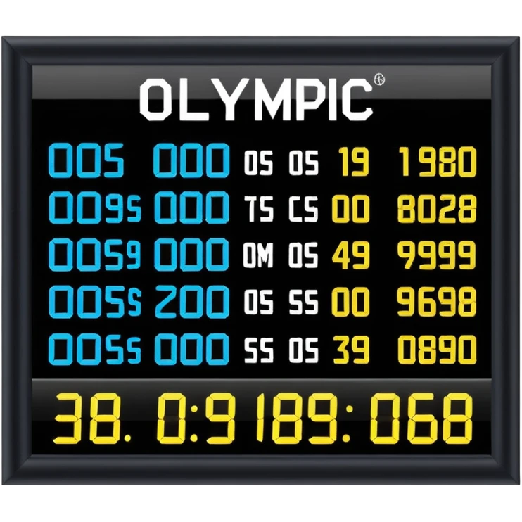 un panneau des jeaux olympic qui affiche le temps des coureurs affichant 9.58s  emoji