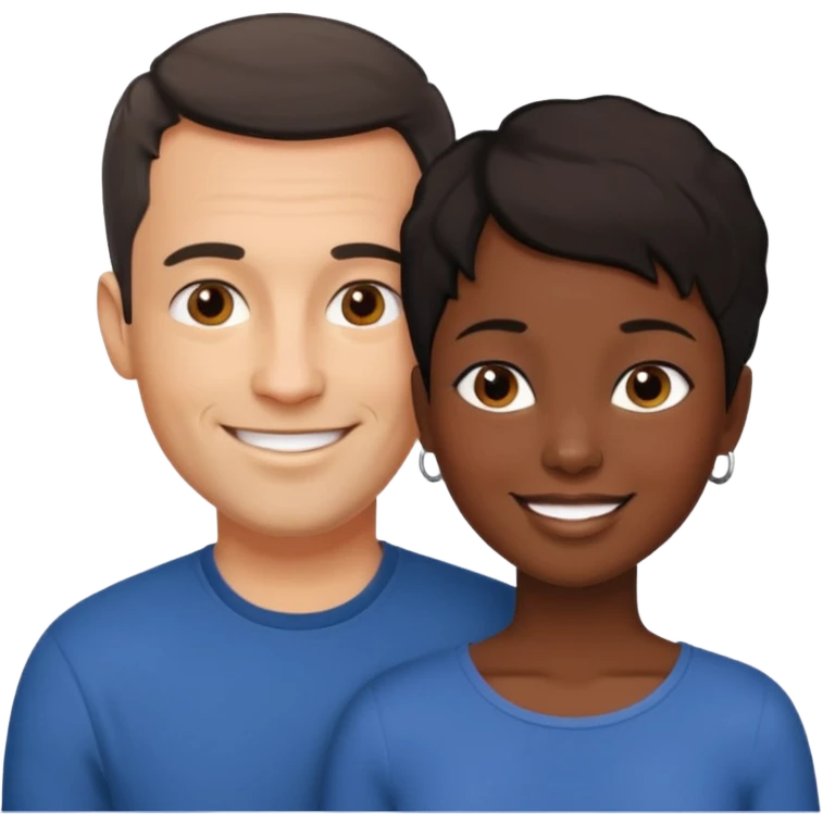 mixte couple black girl  with very short hair , dark haired white man around 40 years old emoji
