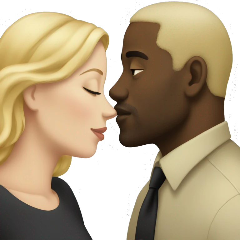 White woman with blonde hair kissing black man  emoji