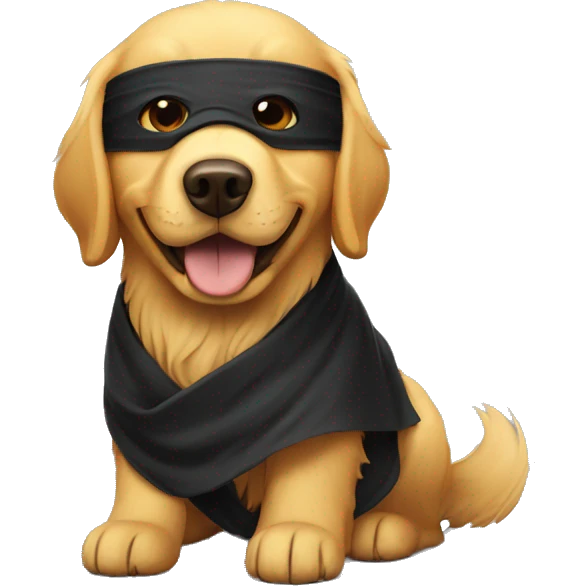 Golden retriever wearing a ninja mask emoji