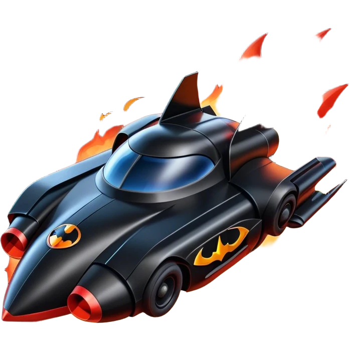 batmobile in rocket ship boom rocket at take-off in fire france ! emoji