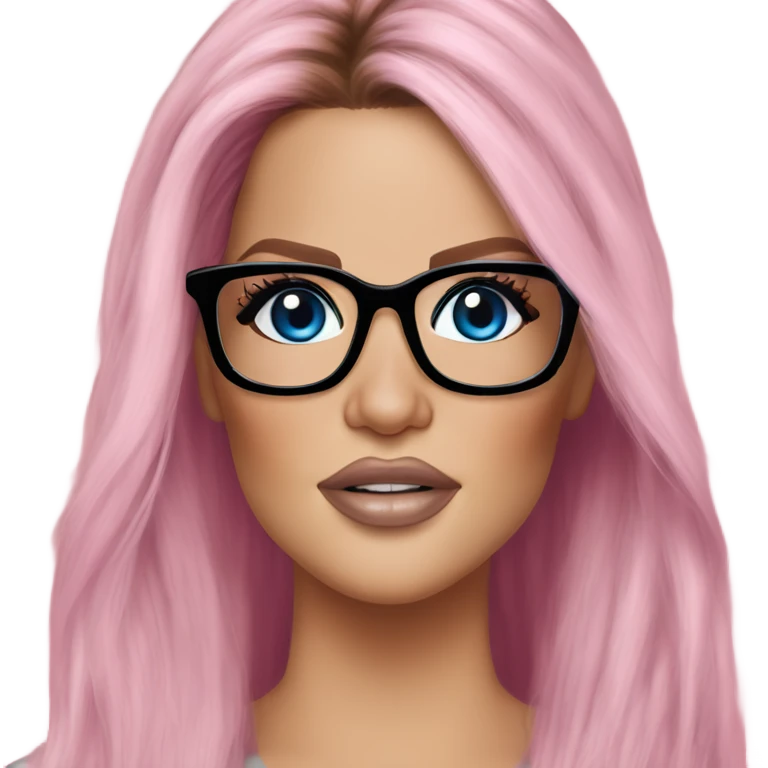Photo Realistic khloe kardashian stylish pink hair BLUE eyes and glasses rock chick emoji