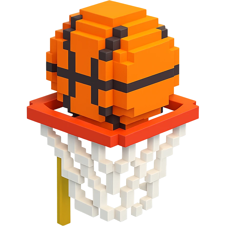 A voxel-style basketball in a net emoji