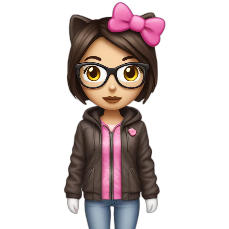 brunette disguised in hellokitty emoji