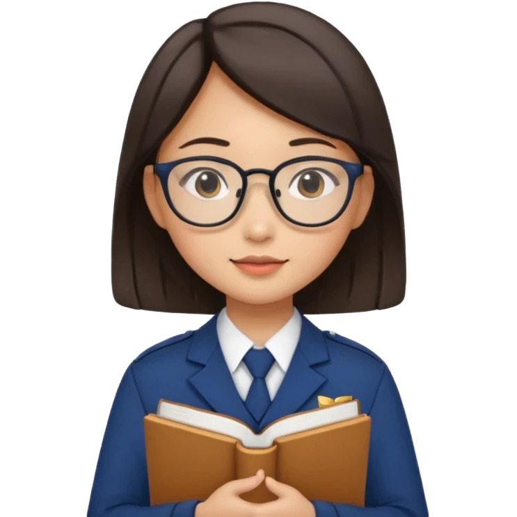 A student, asian girl, wearing glasses, uniform, hold book in front of their chest emoji