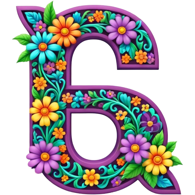 3D, gothic style psychedelic colored capital Letter S with hippie style flower border emoji