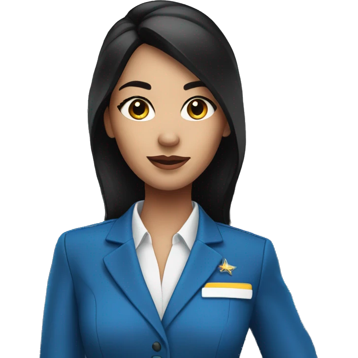 Flight attendant with long black hair, white skin and a blue uniform emoji