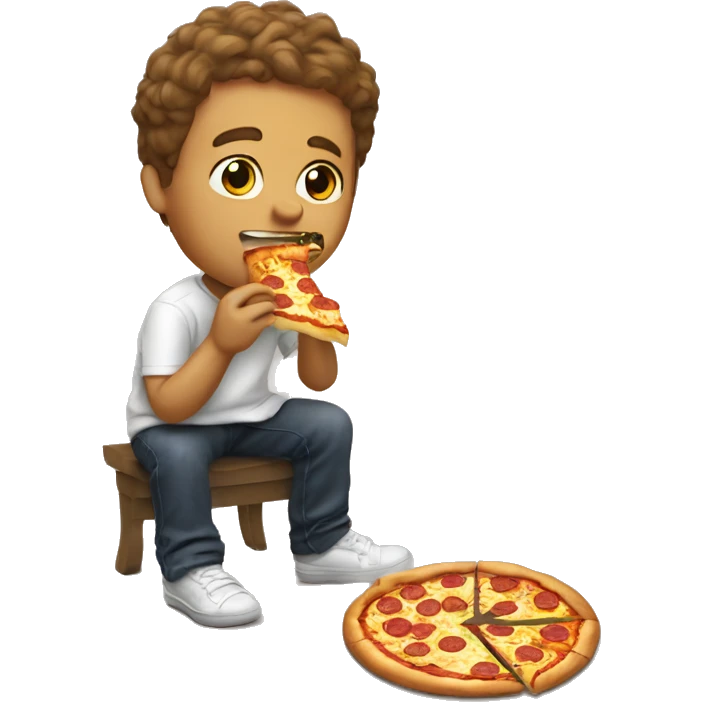 do a boy eating pizza while burninga shoe  emoji