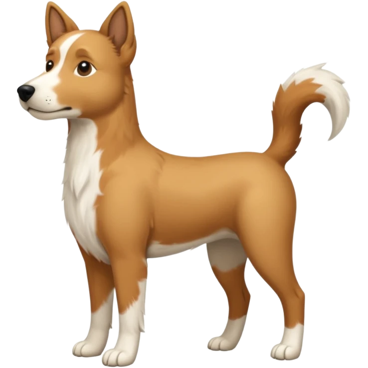 a full body white parsel russell looking dog the size of a kelpie with light brown ears and a light brown patch on one eye and a large snout emoji