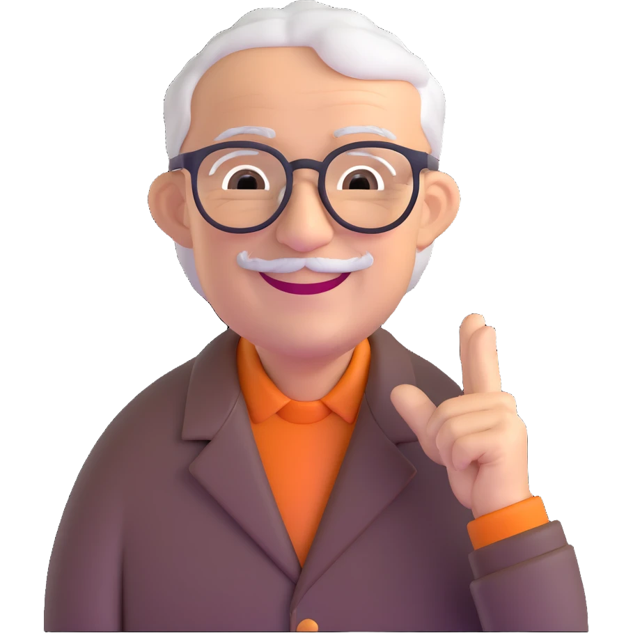 elderly man, 60 years old, glasses, smiling emoji