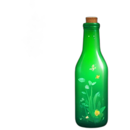 Green bottle with plants and nature and sparkles around it  emoji